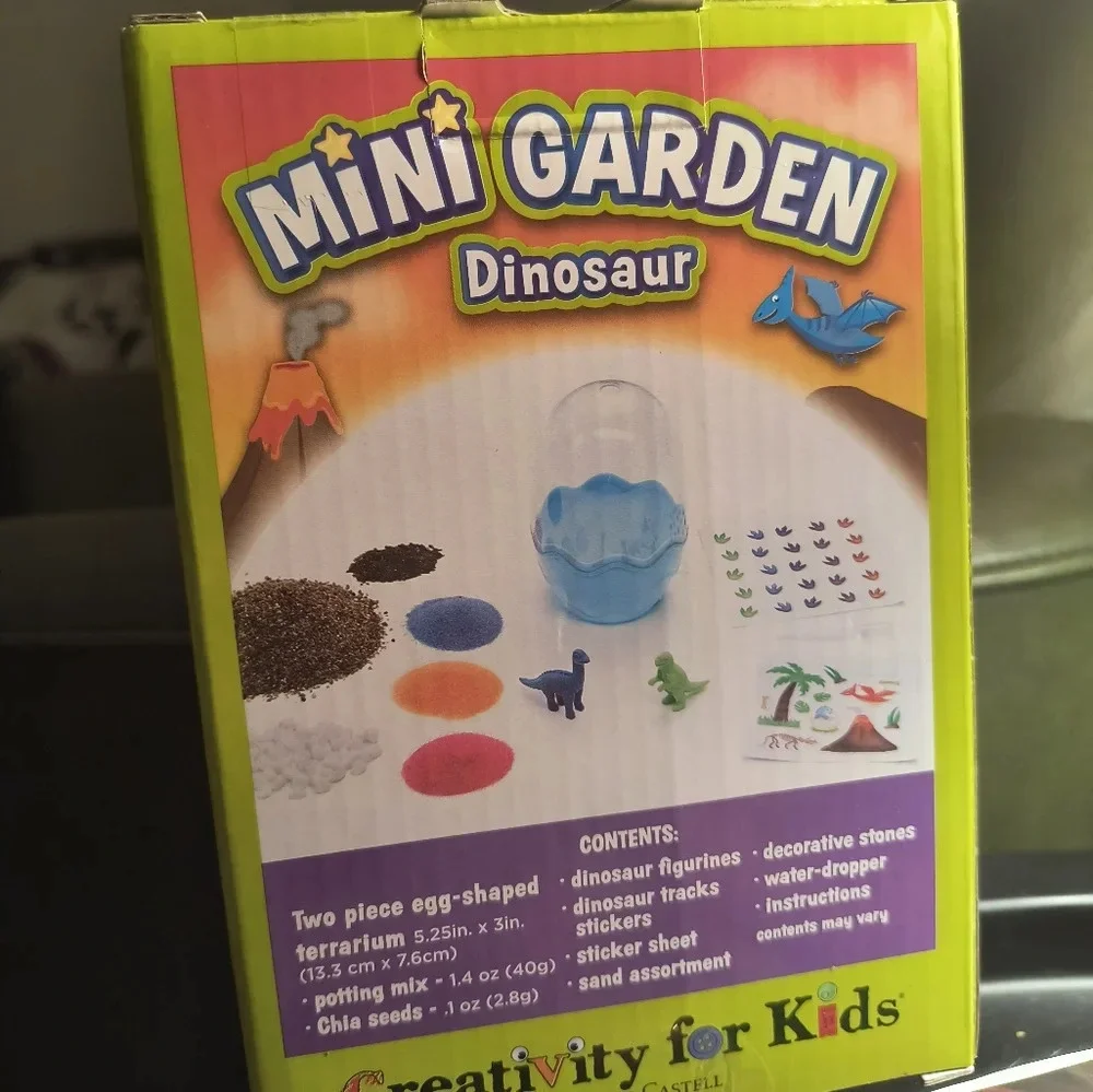 Mini chia seed garden dinosaur boys kids activity set gift toy learning blue red